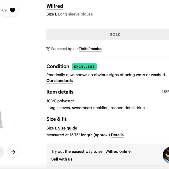 $98 Aritzia Wilfred Puff Sleeve Blouse In Light Blue Size Large L 10 - Picture 7 of 7